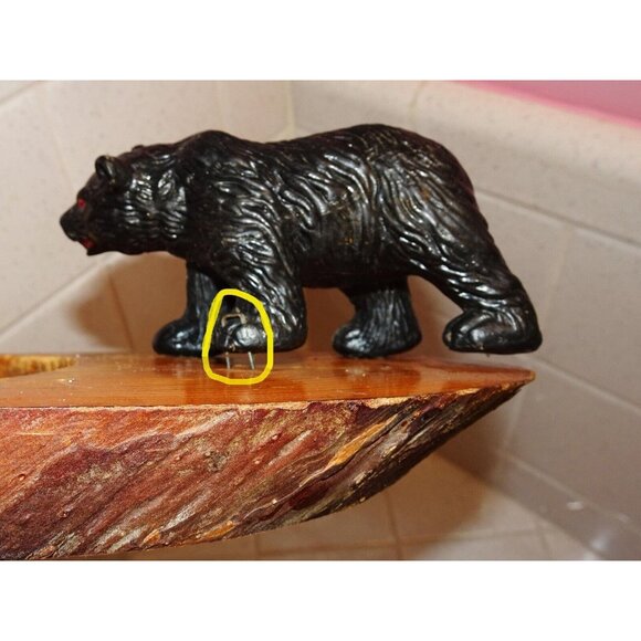 Vintage Log Slice Black Bear Candle Holder rustic primitive cabin decor man cave - Picture 13 of 13